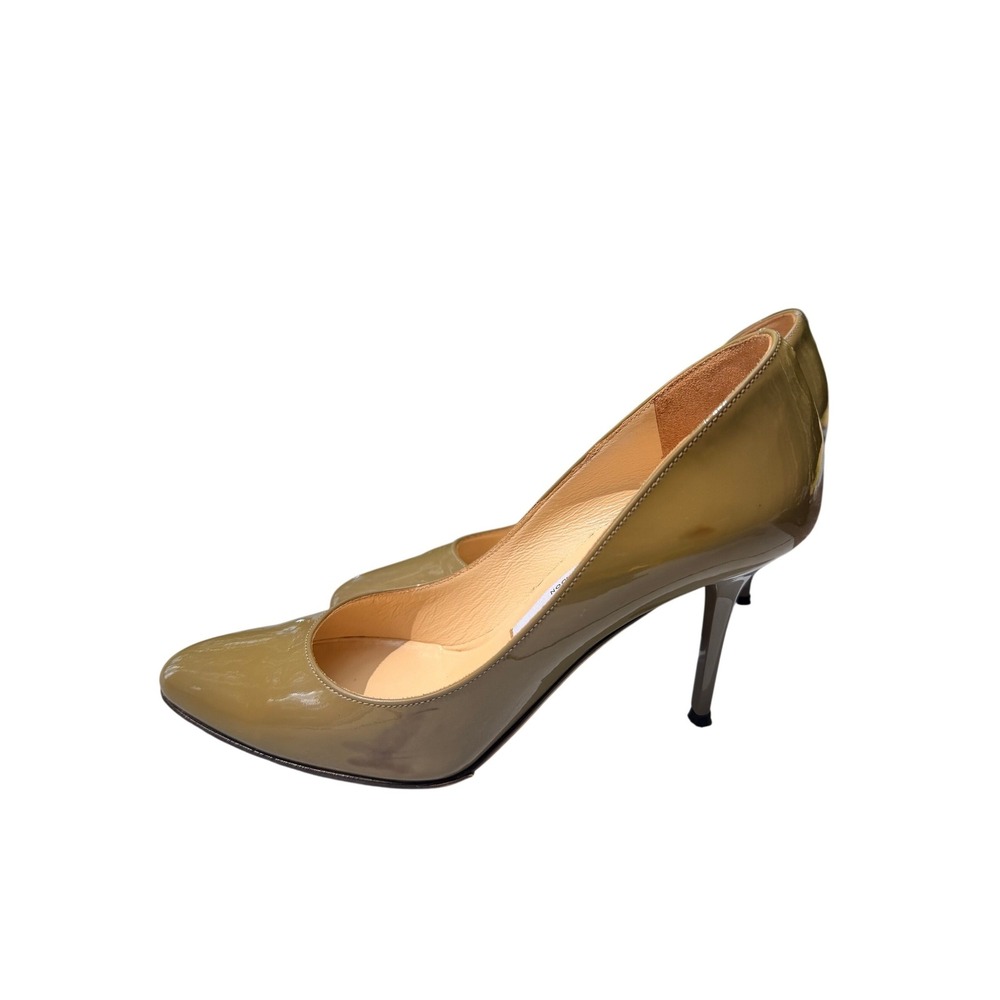 Jimmy Choo Olive Green Patent Leather Pointed Toe Pumps Stiletto Heels 36.5